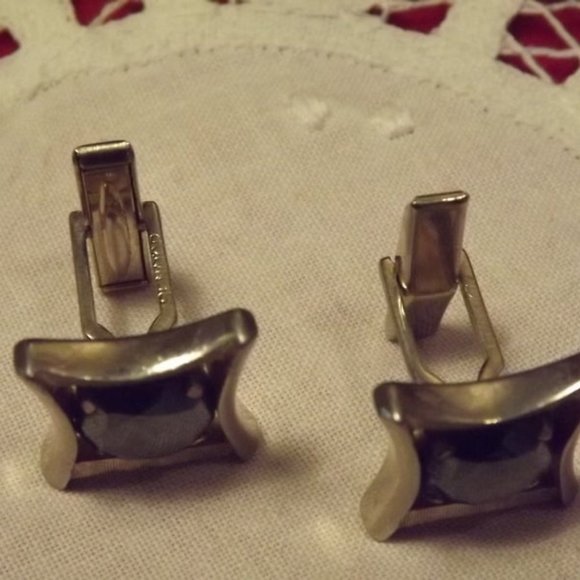 Vintage Sherman Black Glass Rhinestone Cuff Links - Picture 3 of 4